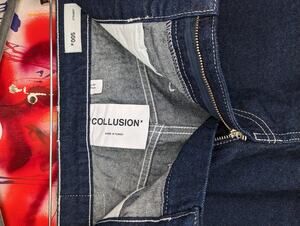 Collusion Straight Fit Dark Blue Denim Jeans Cotton Zip Button Pockets Men